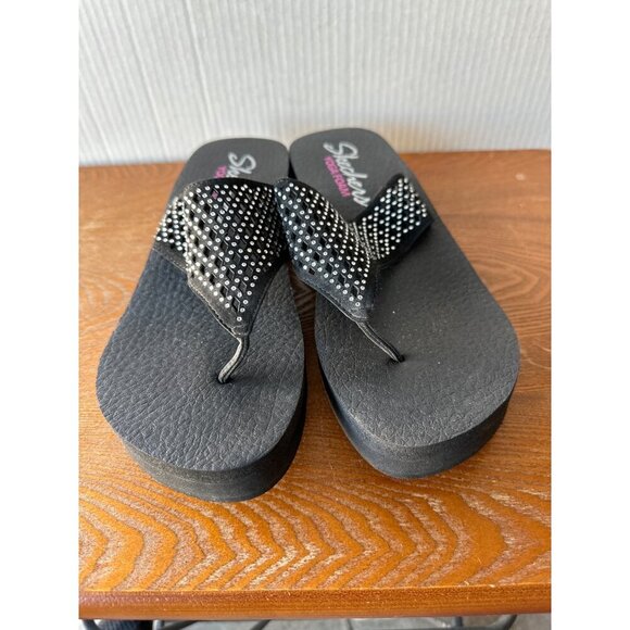 Skechers Women Slip On Thong Wedge Sandals Black  Sz 10 sku 2775 - Picture 6 of 12